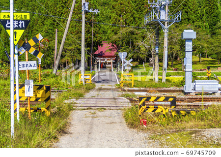 Tadami Line's Miyamichi railroad crossing and Taki Shrine, Tadami Town, Fukushima Prefecture 69745709