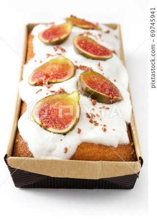 Delicious fig cake isolated on white background	 69745941
