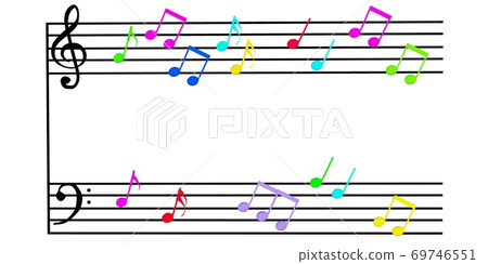 Colorful notes lined up in sheet music, 3D rendering 69746551