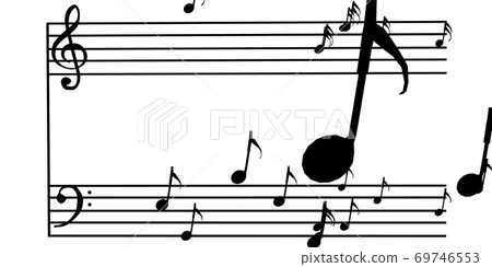 Eighth notes popping out of the score, 3D rendering 69746553