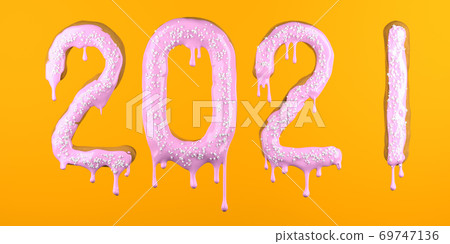 2021 gingerbread cake with dripping icing on orange background, 3d rendering 2021 gingerbread cake with dripping icing on orange background, 3d rendering 69747136