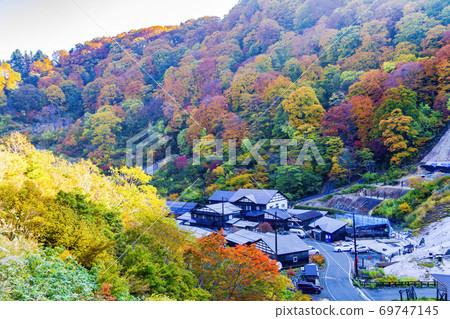 Mud hot spring village during the autumn leaves, Yuzawa City, Akita Prefecture Mud hot spring village during the autumn leaves, Yuzawa City, Akita Prefecture 69747145