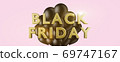 Black friday sale banner golden lettering with balloons on pink background, 3d render 69747167