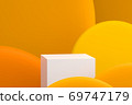 Minimal scene with podium and abstract orange background, Geometric shapes. 3D rendering. 69747179