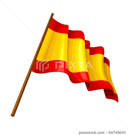 Waving Flag of Spain on Pole as Traditional Attribute Vector Illustration 69749045