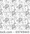 Seamless pattern. Back to school formulas with creative kid's doodle drawing. 69749443