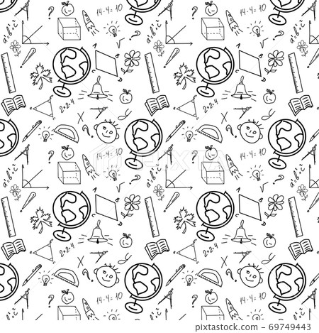 Seamless pattern. Back to school formulas with creative kid's doodle drawing. Seamless pattern. Back to school formulas with creative kid's doodle drawing. 69749443