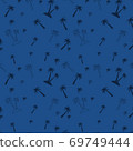 Seamless pattern with palm trees on blue 69749444