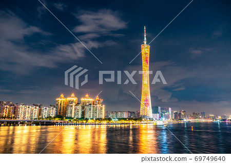 中國廣州市廣州塔的夜景 69749640