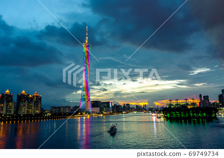 中國廣州市廣州塔的夜景 69749734