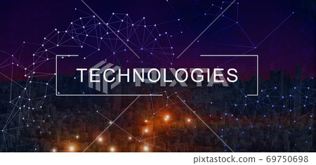 Technologies Concept. Creative Futuristic Background With Urban Smart Cityscape And Polygonal Connections 69750698