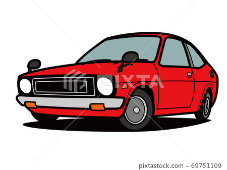 Domestic retro compact car red car illustration 69751109