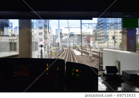View of the train window from the first car on the Yamanote Line 69751633