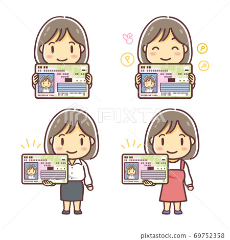 用我的號碼卡（辦公室工作人員/家庭主婦）對婦女的4種插圖類型 69752358