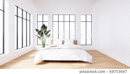 Bedroom interior loft style white wall brick. 3D rendering 69753697