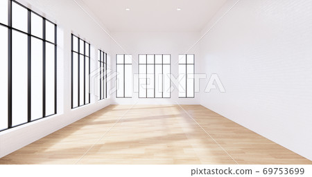 the interior Loft style with white brick wall design on wooden floor.3D rendering 69753699