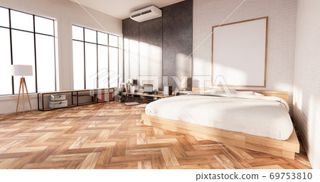 Bedroom interior loft style with Computer and office tool on desk. 3D rendering Bedroom interior loft style with Computer and office tool on desk. 3D rendering 69753810