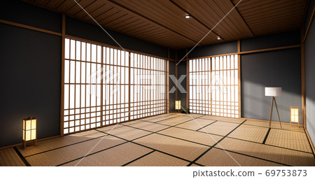 Dark blue color japan interior design,modern living room. 3d illustration, 3d rendering 69753873