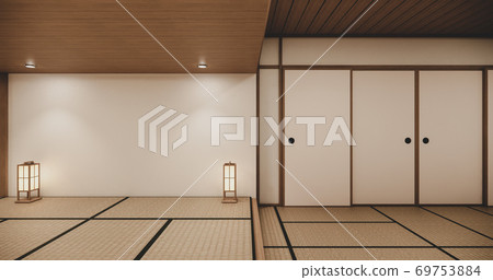 Empty house hall with tatami floor 2 steps White room tropical style.3D rendering Empty house hall with tatami floor 2 steps White room tropical style.3D rendering 69753884