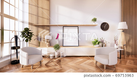 cabinet in modern room and white wall on woon floor japanese style. 3d rendering cabinet in modern room and white wall on woon floor japanese style. 3d rendering 69753963