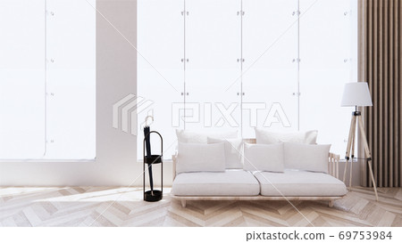 living room with white sofa on zen interior design. 3D rendering living room with white sofa on zen interior design. 3D rendering 69753984