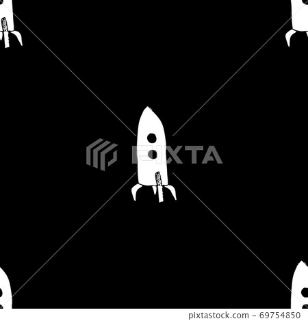 Rocket Seamless pattern. Cute Doodles space ships sketch. Hand drawn Cartoon Vector illustration 69754850
