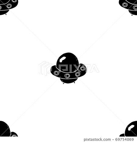 Ufo and aliens Seamless pattern. Cute Doodles space ships sketch. Hand drawn Cartoon Vector illustration 69754869