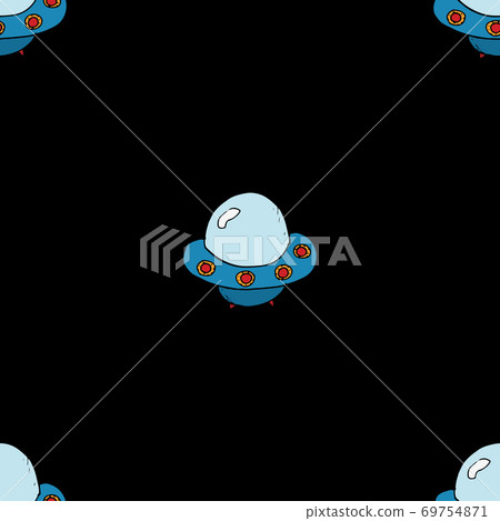 Ufo and aliens Seamless pattern. Cute Doodles space ships sketch. Hand drawn Cartoon Vector illustration 69754871