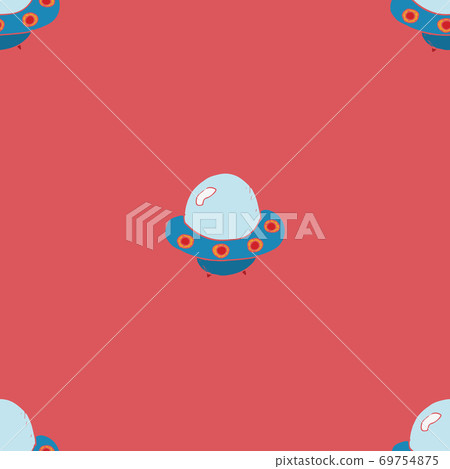 Ufo and aliens Seamless pattern. Cute Doodles space ships sketch. Hand drawn Cartoon Vector illustration 69754875