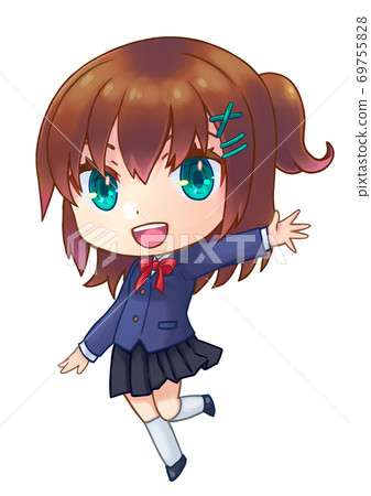 Full-body cut illustration of a cheerful female student 69755828