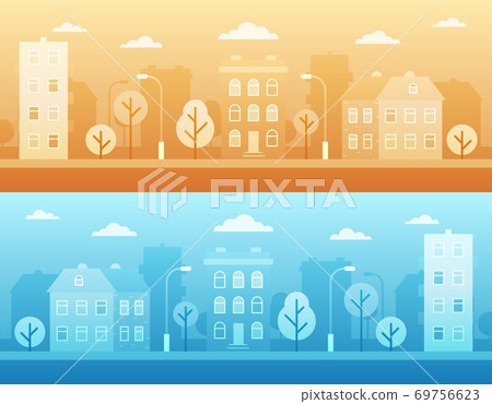City street landscape background. Urban scene with hoses and trees City street landscape background. Urban scene with hoses and trees 69756623