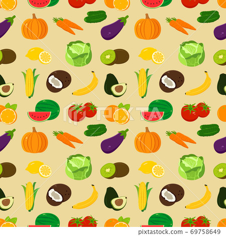 Organic food seamless pattern. Fruits and... - Stock Illustration ...