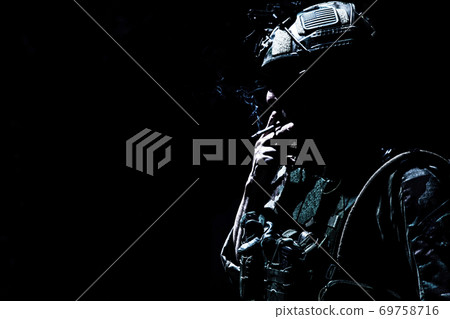Silhouette of smoking cigarette army soldier Silhouette of smoking cigarette army soldier 69758716