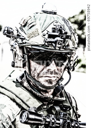 Army soldier, modern combatant shoulder portrait 69758942
