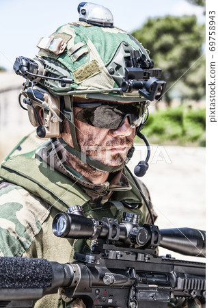 Army soldier, modern combatant shoulder portrait 69758943
