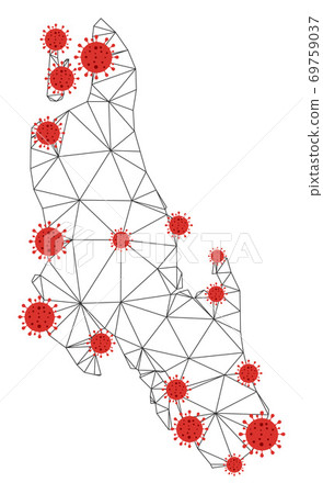 Polygonal 2D Mesh Vector Zanzibar Island Map with Coronavirus 69759037