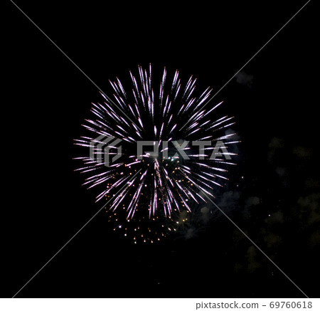 Bursting fireworks in a night sky Bursting fireworks in a night sky 69760618