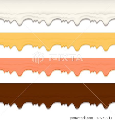 Set of horizontal seamless colored glaze or yogurt with streaks isolated on transparent background. Elements for the design and decoration of delicious banners. 69760915