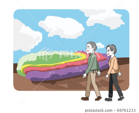 An elderly couple going out, flower garden An elderly couple going out, flower garden 69761213
