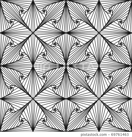 Seamless pattern. Fashionable tileable swatch. Monochrome hipster print for background with linear doodles, diagonal waves, hand drawn graphics Seamless pattern. Fashionable tileable swatch. Monochrome hipster print for background with linear doodles, diagonal waves, hand drawn graphics 69761463