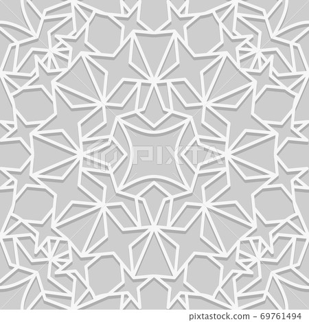 Seamless pattern in traditional arabian style. Geometric muslim ornament backdrop. White on gray color palette 69761494