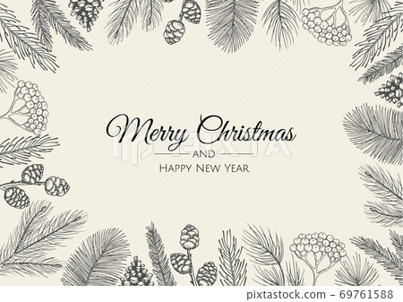 Merry Christmas greeting card with new years tree. Vector holiday illustration. 69761588