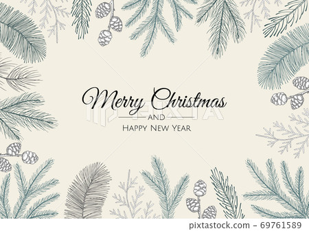 Merry Christmas greeting card with new years tree. Vector holiday illustration. 69761589