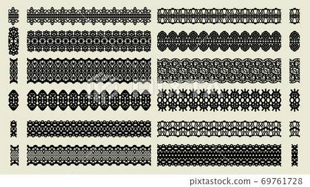 Set of pattern brushes. Tracery silhouettes isolated on a light background. Elements for decor scrapbooking wedding invitations and cards. Set of pattern brushes. Tracery silhouettes isolated on a light background. Elements for decor scrapbooking wedding invitations and cards. 69761728