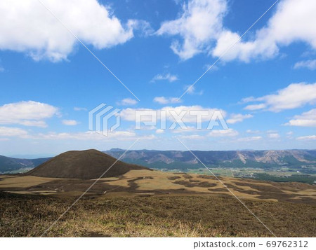 Spring Scenery Of Aso Komezuka Dyed Black After Stock Photo