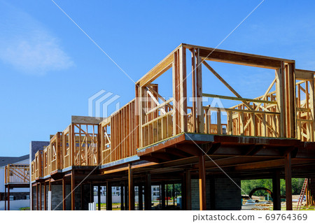 Wooden house residential construction home framing 69764369
