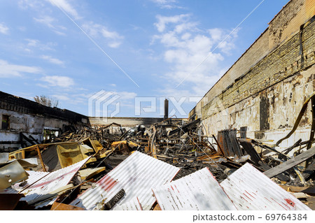 Burned exploded a house destroyed by wildfires in South California Burned exploded a house destroyed by wildfires in South California 69764384