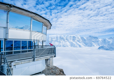 Stunning Panoramic view Snow moutain of the Swiss Skyline from Schilthorn, Switzerland 69764522