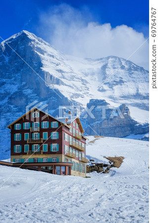 Panoramic view from Kleine Scheidegg station, Jungfraujoch In daylight at Switzerland 69764767