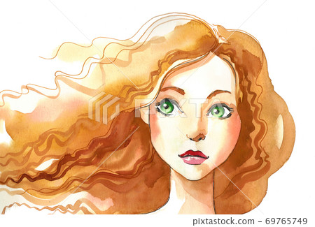 Pretty female with blonde hair. Ink and... - Stock Illustration [69765749]  - PIXTA